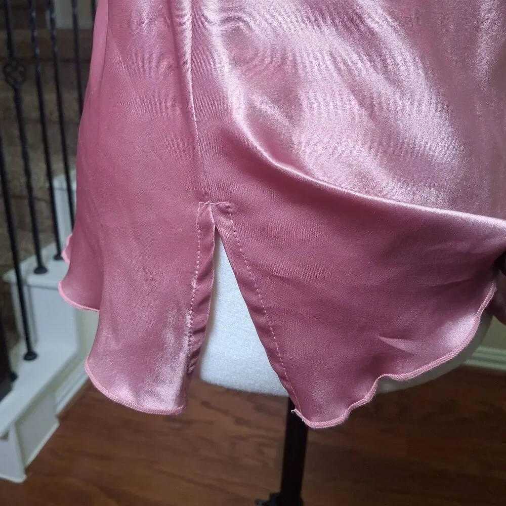 Vintage Babydoll Satin Lace Camisole Top Pink XL Y2K Fairy Grunge Coquette